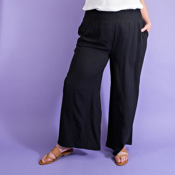 NWT ee:some Black Wide Leg Pants With Smocked Waist Plus - Picture 3 of 4
